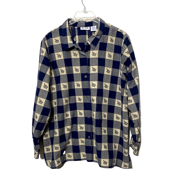 Blair Tops - Blair Women's Button Up Top 2XL Fall Leaf Embroidery 100% Cotton Plaid Pattern